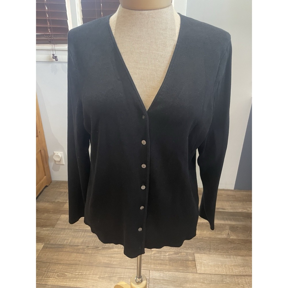 Charter Club Black Silk Blend Cardigan V-Neck Button Front Fine Knit Capsule LP